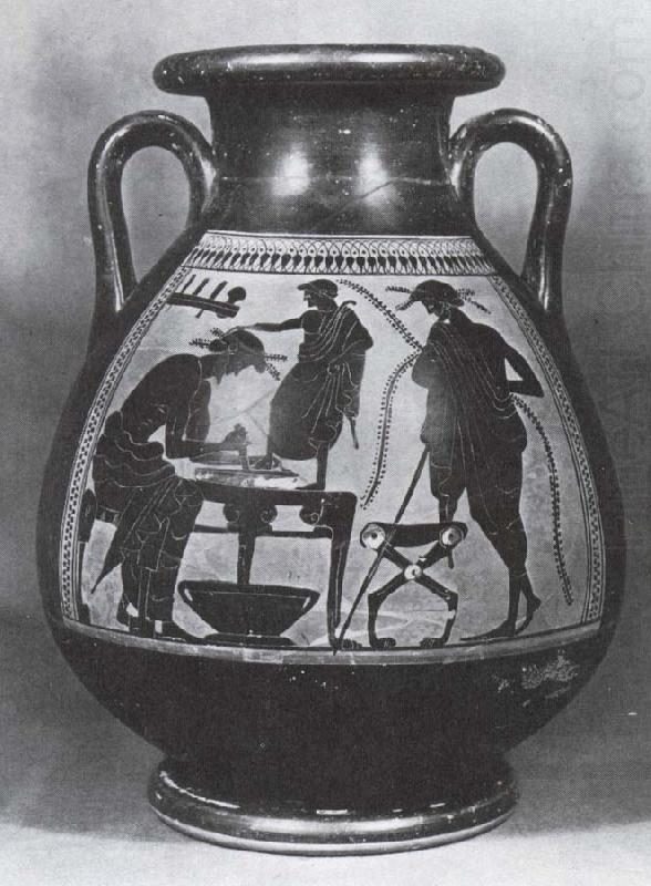 vasmalning som visar en grekisk skomakarverkstad, unknow artist
